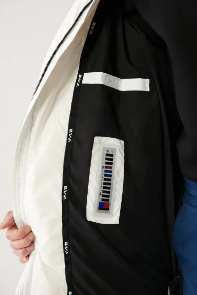 Men's white long puffer coat, duck down, water repellent, windproof, hooded, comfort fit. - 6