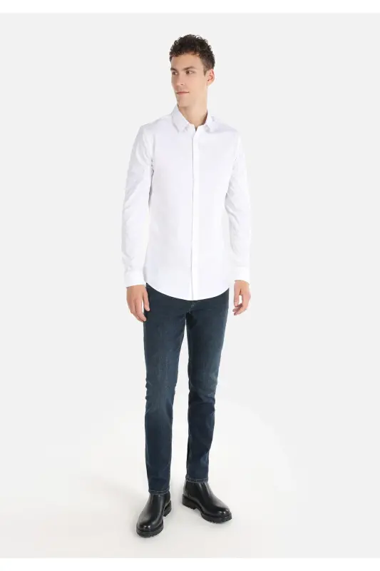 Men's White Long Sleeve Slim Fit Shirt - 3