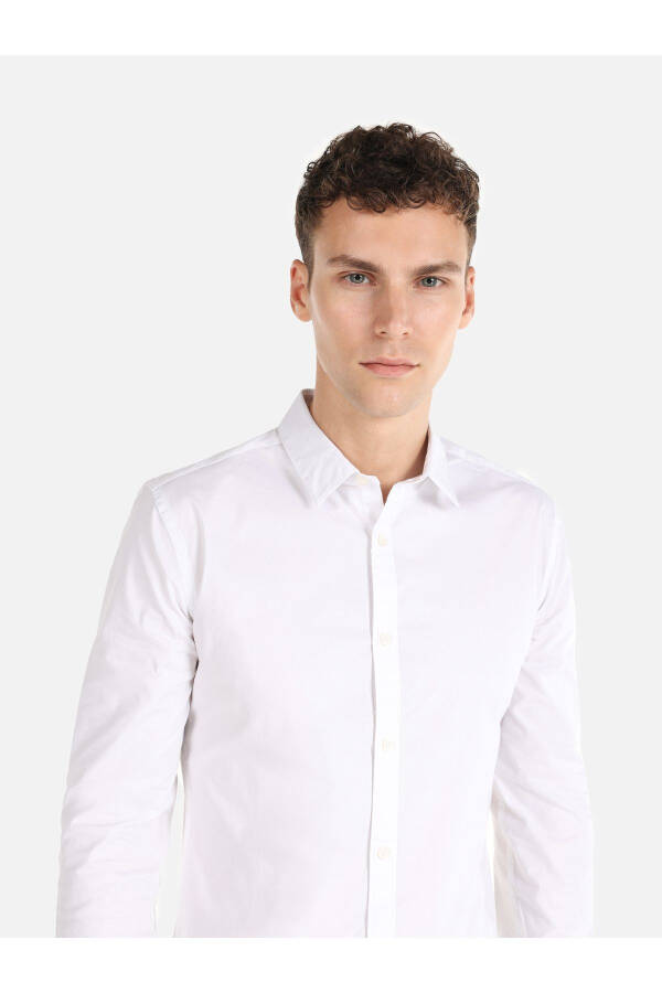 Men's White Long Sleeve Slim Fit Shirt - 8