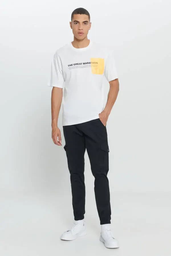 Men's White Loose Fit Oversized 100% Cotton Slogan Print Soft Touch Crew Neck T-Shirt - 2