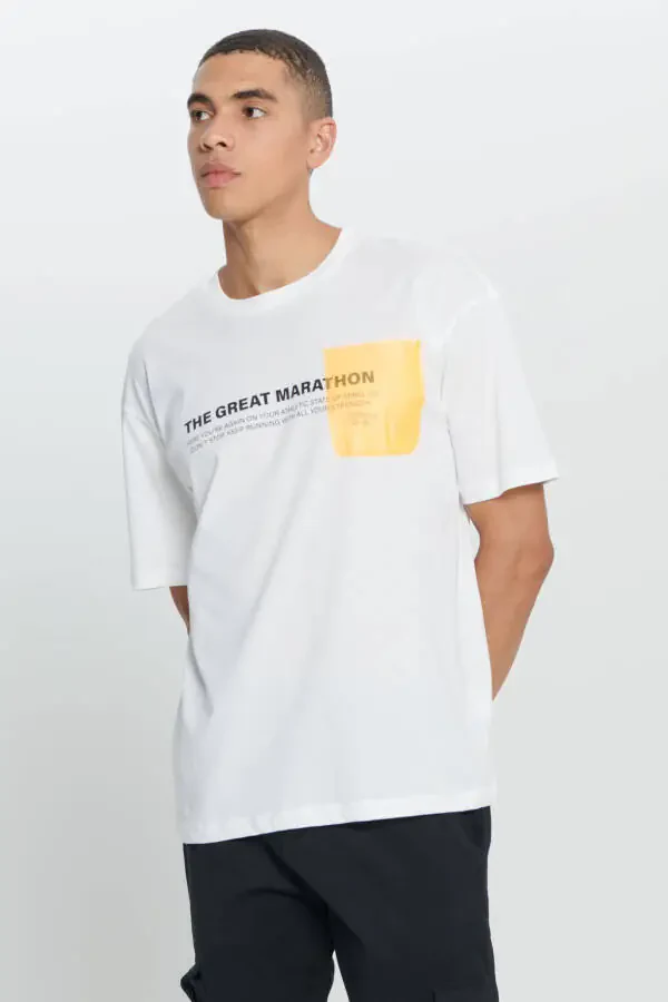 Men's White Loose Fit Oversized 100% Cotton Slogan Print Soft Touch Crew Neck T-Shirt - 3