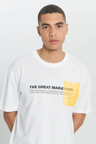 Men's White Loose Fit Oversized 100% Cotton Slogan Print Soft Touch Crew Neck T-Shirt - 4