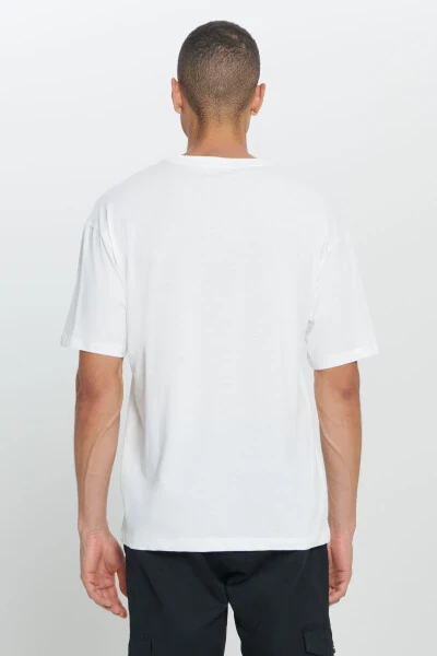 Men's White Loose Fit Oversized 100% Cotton Slogan Print Soft Touch Crew Neck T-Shirt - 5