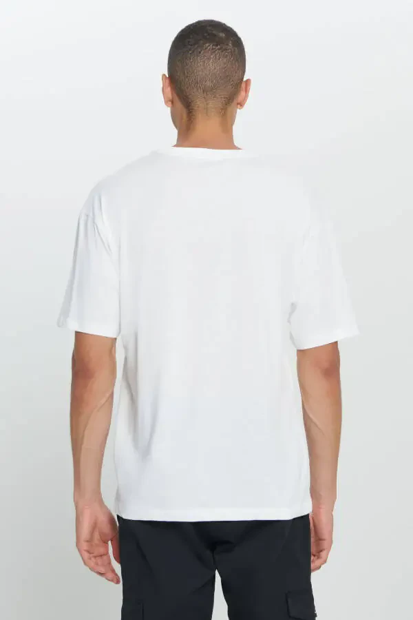 Men's White Loose Fit Oversized 100% Cotton Slogan Print Soft Touch Crew Neck T-Shirt - 5