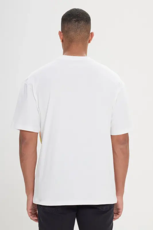 Men's White Loose Fit Oversized 100% Cotton Soft Touch Printed Crew Neck T-Shirt - 7