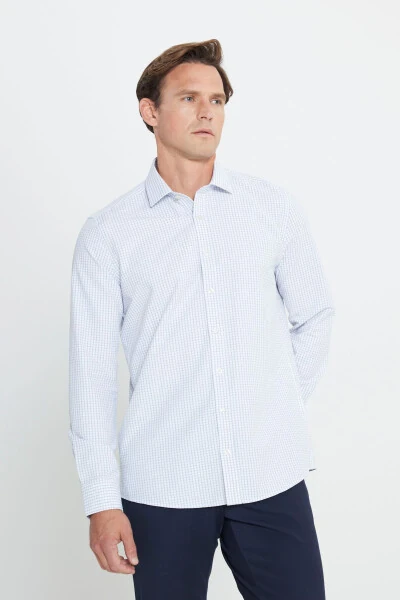 Men's White Mint Cotton Oxford Slim Fit Narrow Cut Classic Collar Textured Shirt - 3