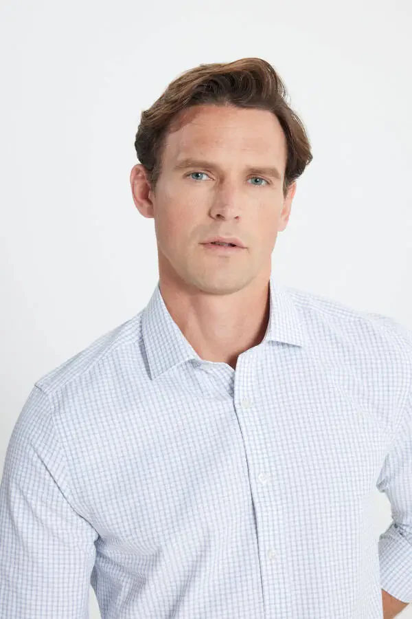 Men's White Mint Cotton Oxford Slim Fit Narrow Cut Classic Collar Textured Shirt - 4