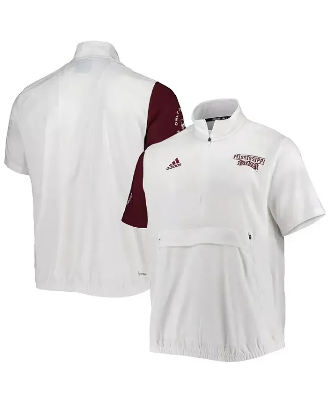 Men's White Mississippi State Bulldogs M STM AEROREADY Half-Zip Jacket-White - 1
