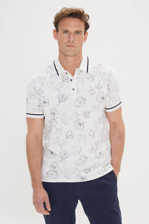 Men's White-Navy Blue Slim Fit Tapered Cut 100% Cotton - 1