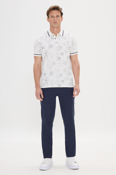 Men's White-Navy Blue Slim Fit Tapered Cut 100% Cotton - Modazone (1)