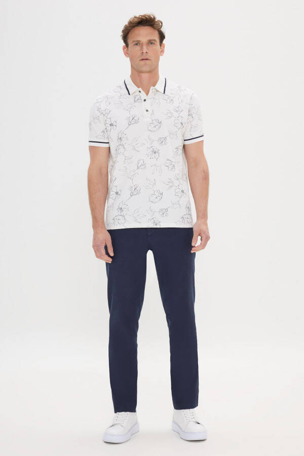 Men's White-Navy Blue Slim Fit Tapered Cut 100% Cotton - 2