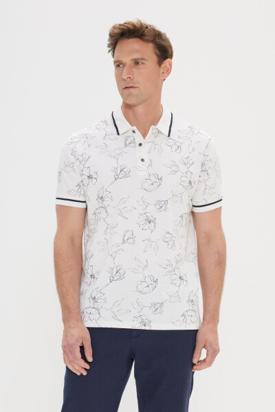 Men's White-Navy Blue Slim Fit Tapered Cut 100% Cotton - 3