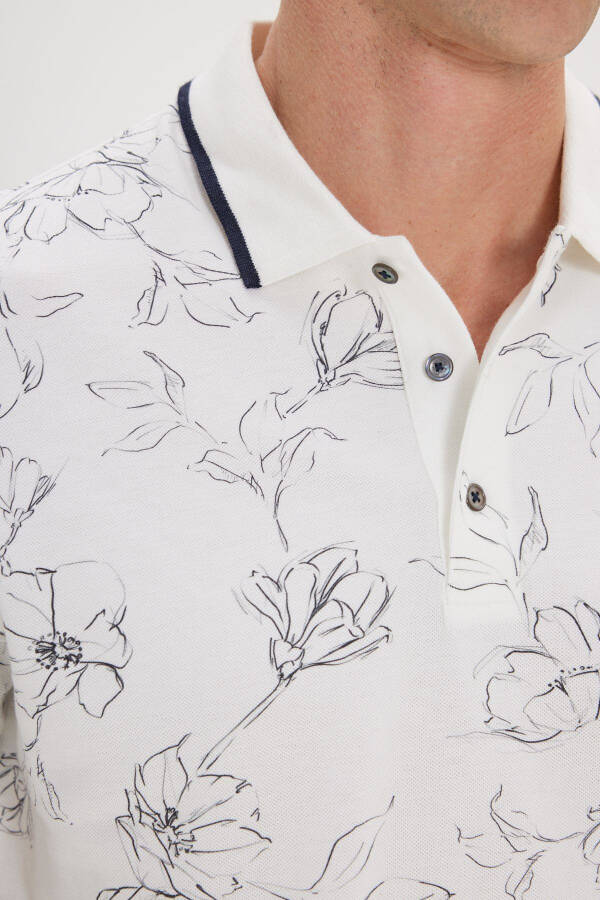 Men's White-Navy Blue Slim Fit Tapered Cut 100% Cotton - 4