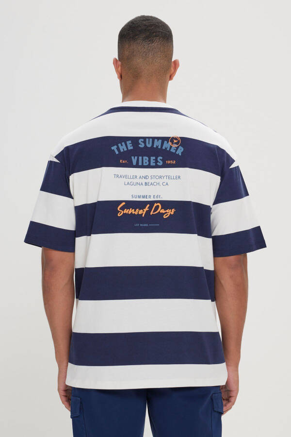 Men's White-Navy Loose Fit Oversized 100% Cotton - 2