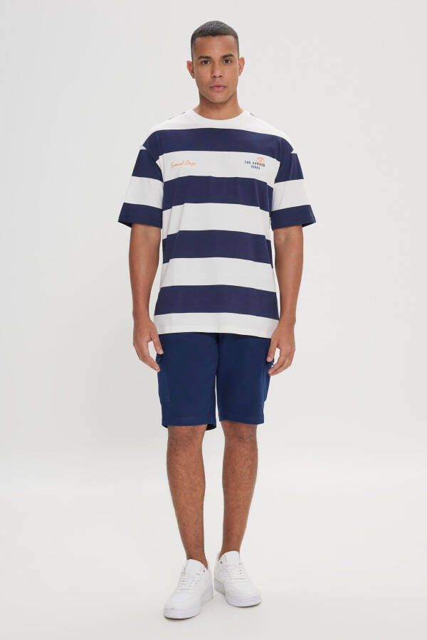 Men's White-Navy Loose Fit Oversized 100% Cotton - 3
