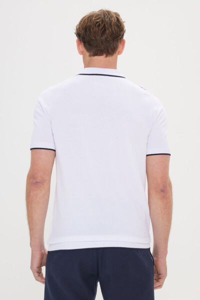 Men's White-Navy Standard Fit Regular Cut 100% Cotton Polo Collar Knitted T-Shirt - 5