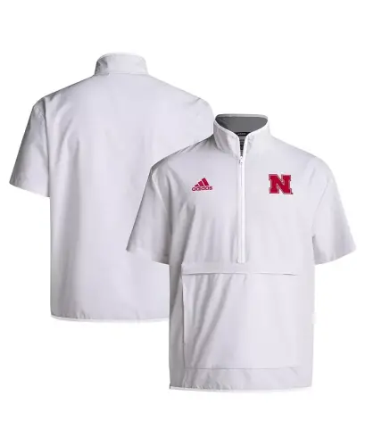 Men's White Nebraska Huskers Coaches Sideline Half-Zip Short Sleeve Jacket-White - 1