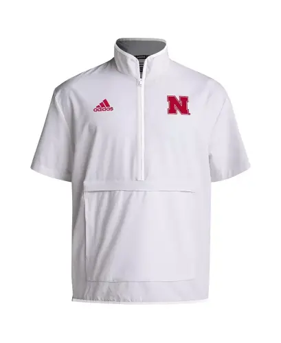 Men's White Nebraska Huskers Coaches Sideline Half-Zip Short Sleeve Jacket-White - 3