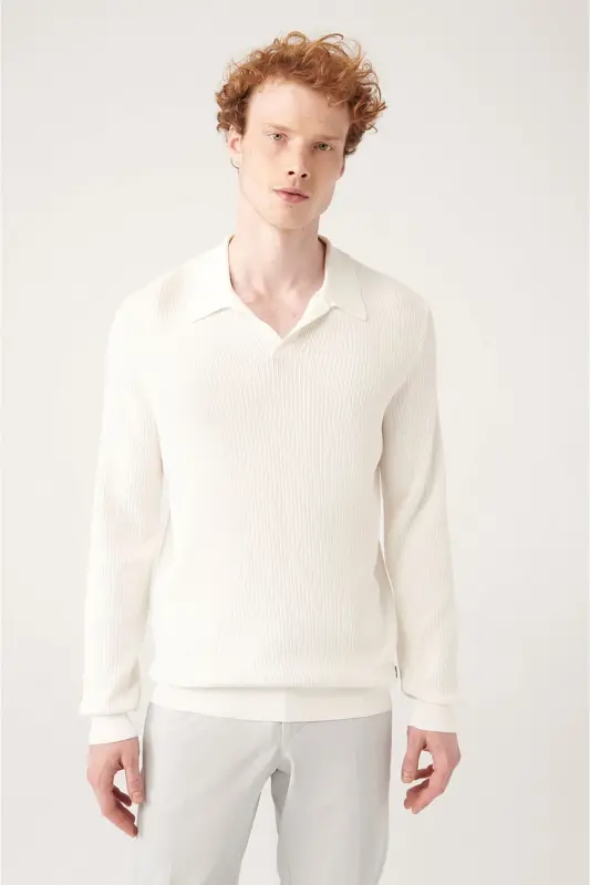Men's White Polo Collar Knit - AVVA