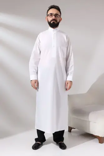 Men's White Poplar Hajj and Umrah Outfit Long Boy Dagron Fabric Dress 