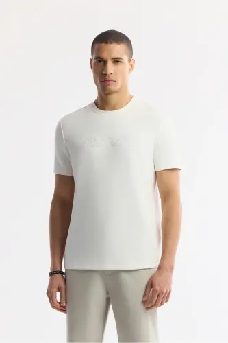 Men's White Printed Crew Neck Interlock T-Shirt A41Y1174-White - 1