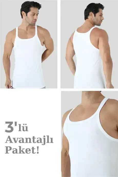 Men's White Racerback Tank Top 100% Cotton Value Pack of 3 - BÜYÜKBEDENIZ