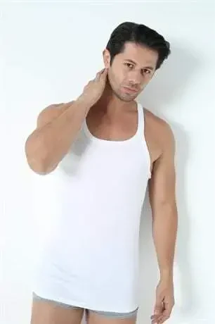 Men's White Racerback Tank Top 100% Cotton Value Pack of 3 - 6