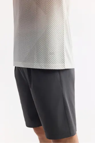 Men's White Regular Fit Crew Neck Geometric Patterned Technical Fabric Detailed T-shirt A51y1151 - 5