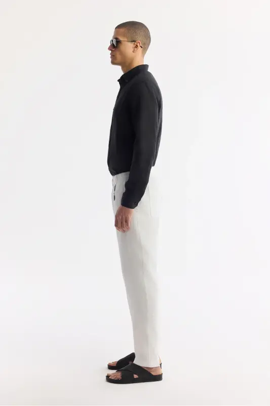 Men's White Relaxed Fit Elastic Waist 100% Linen P - 4