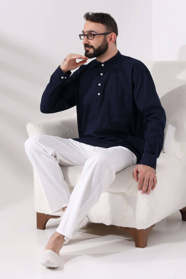 Men's White Relaxed Fit Elastic Waist Linen Hajj and Umrah Shalwar Pants - 6