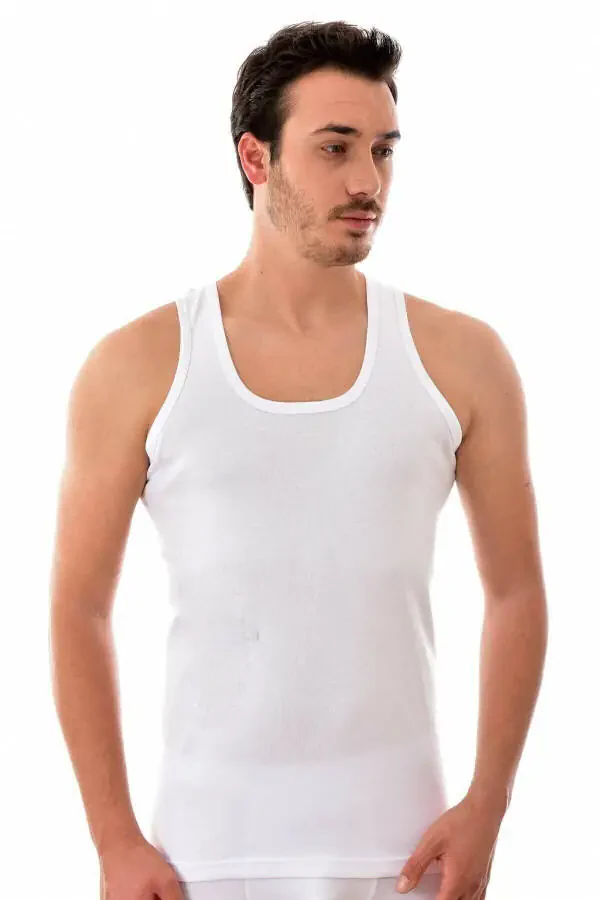 Men's White Ribbed (stretchable) Sleeveless Undershirt 6-Pack (Model No-0102) - 1