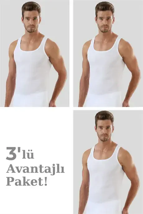 Men's White Ribbed Tank Top 3-Pack 100% Cotton - 1