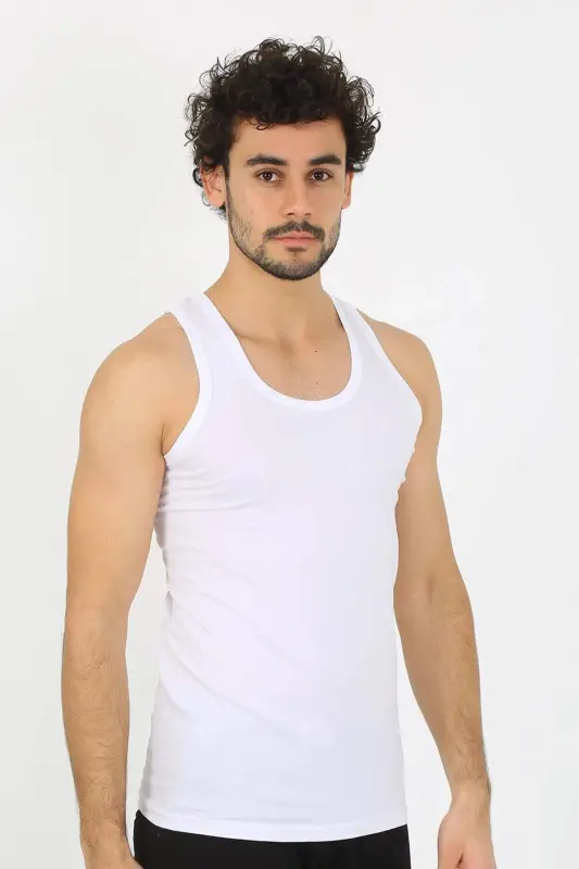Men's White Ribbed Undershirt 6502 - 4