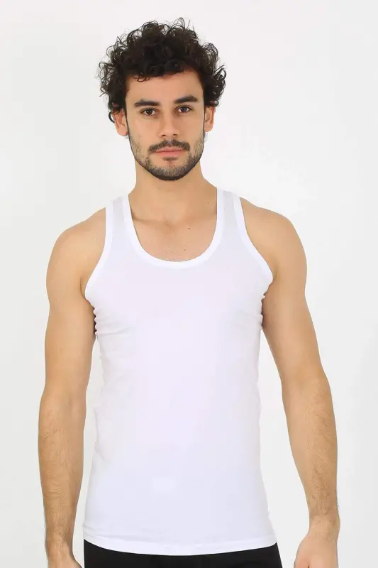 Men's White Ribbed Undershirt 6502 - 5