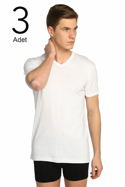 Men's White Ribbed V-Neck Undershirt 3-Pack - 10