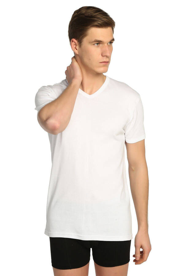 Men's White Ribbed V-Neck Undershirt 3-Pack - 11