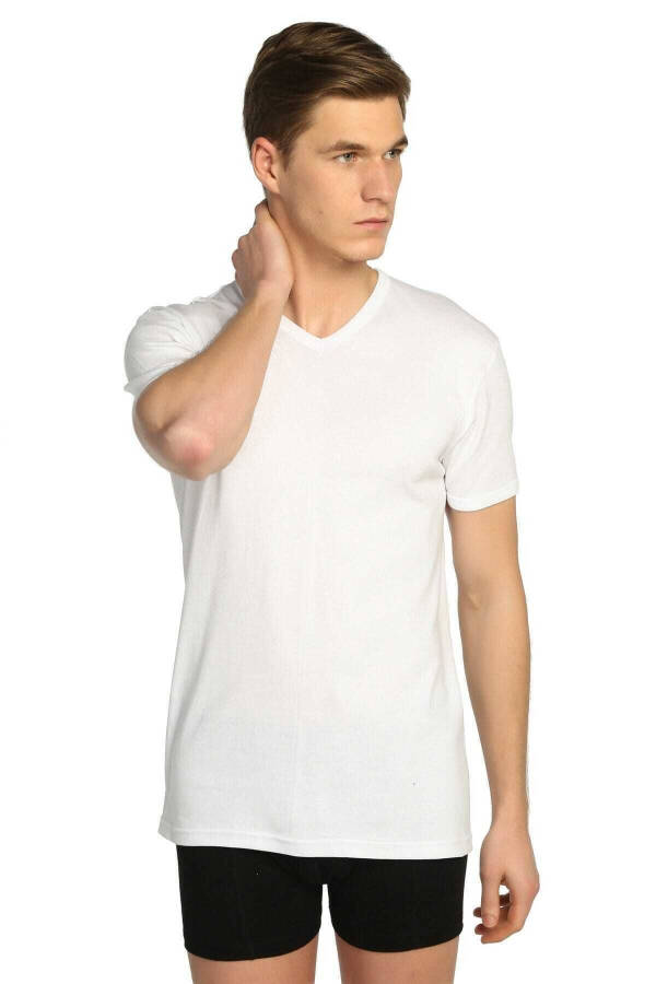 Men's White Ribbed V-Neck Undershirt 3-Pack - 9