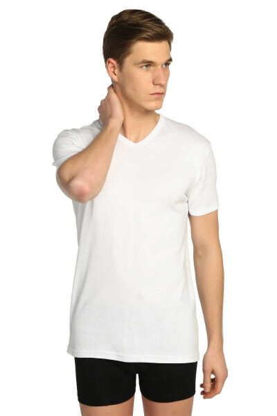 Men's White Ribbed V-Neck Undershirt 3-Pack - 8