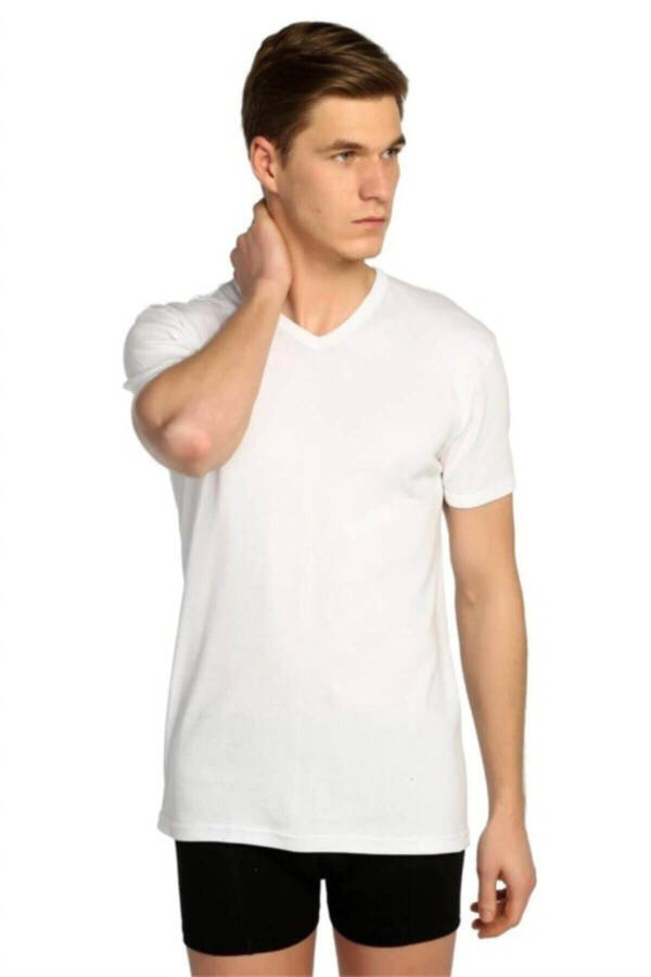 Men's White Ribbed V-Neck Undershirt 3-Pack - 1