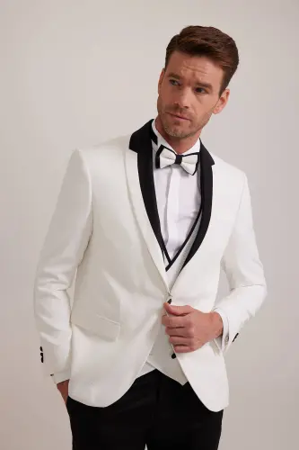 Men's White Shawl Collar Slim Fit Groom Suit - 6