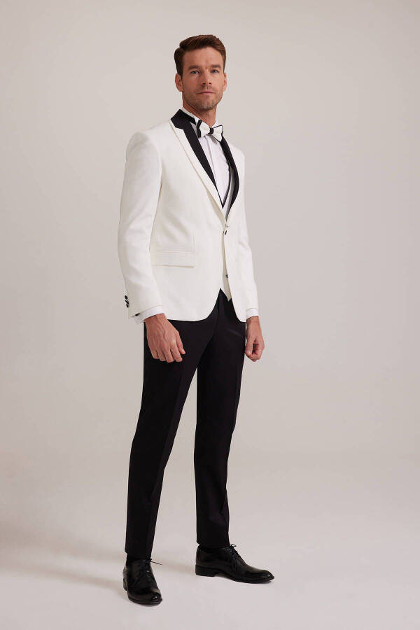 Men's White Shawl Collar Slim Fit Groom Suit - 9