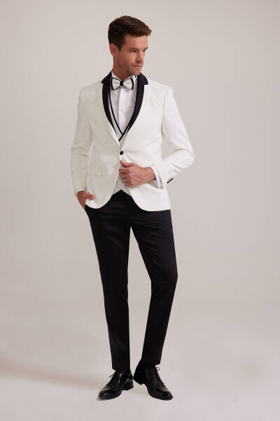 Men's White Shawl Collar Slim Fit Groom Suit - 10