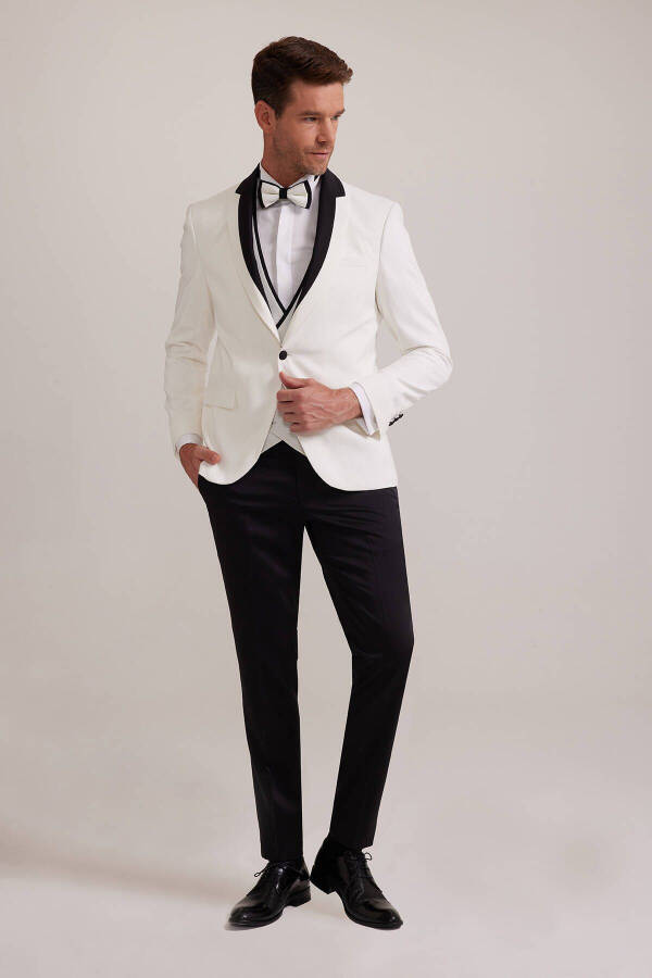 Men's White Shawl Collar Slim Fit Groom Suit - 5