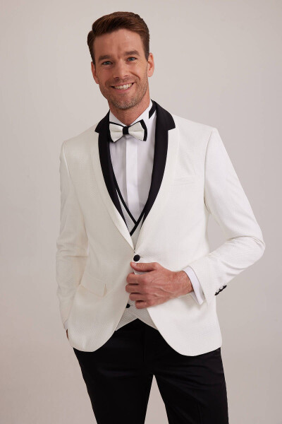 Men's White Shawl Collar Slim Fit Groom Suit - 6