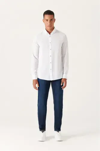 Men's White Shirt 100% Cotton Fine Soft Touch Buttoned Collar Long Sleeve Regular Fit E002206 - 4