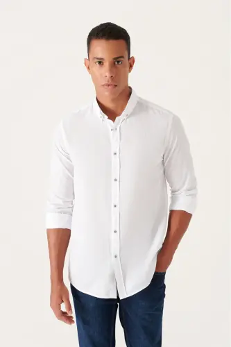 Men's White Shirt 100% Cotton Fine Soft Touch Buttoned Collar Long Sleeve Regular Fit E002206 