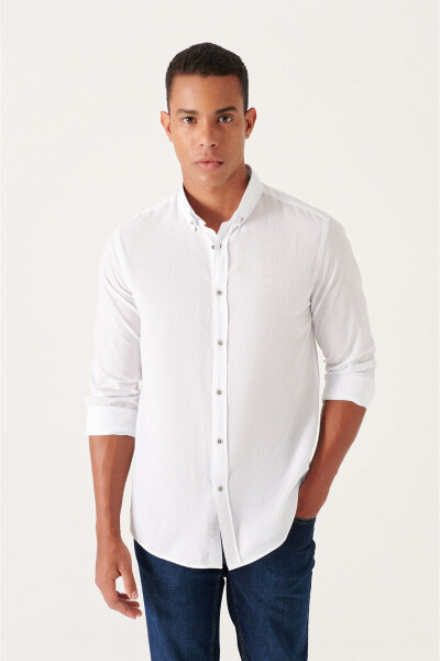 Men's White Shirt 100% Cotton Fine Soft Touch Buttoned Collar Long Sleeve Regular Fit E002206 - 9