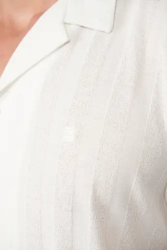 Men's White Shirt Apaj Collar Knit Jacquard Regular Fit A41y2027 - 5