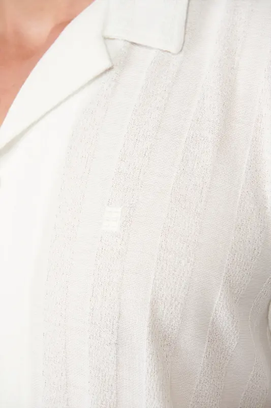 Men's White Shirt Apaj Collar Knit Jacquard Regular Fit A41y2027 - 5