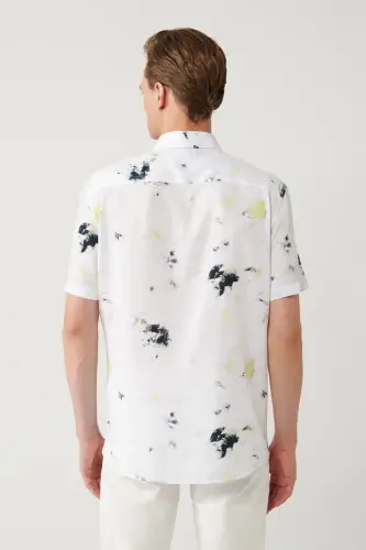 Men's White Shirt with British Collar Print Viscose Regular Fit A41y2180 - 4